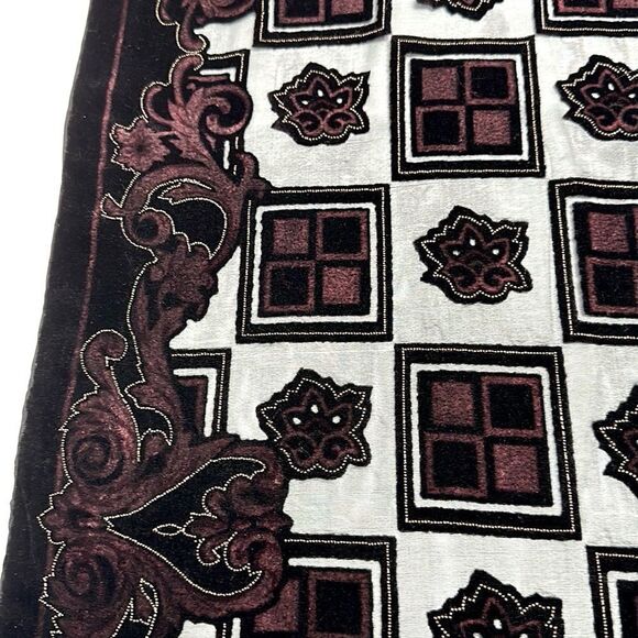 Dark Burgundy Scarf Shawl Burnout Velvet Silk Lined Fringes - Picture 5 of 14